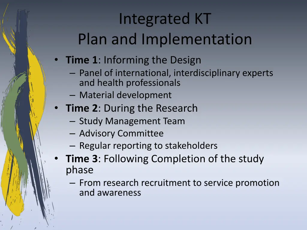 integrated kt plan and implementation time