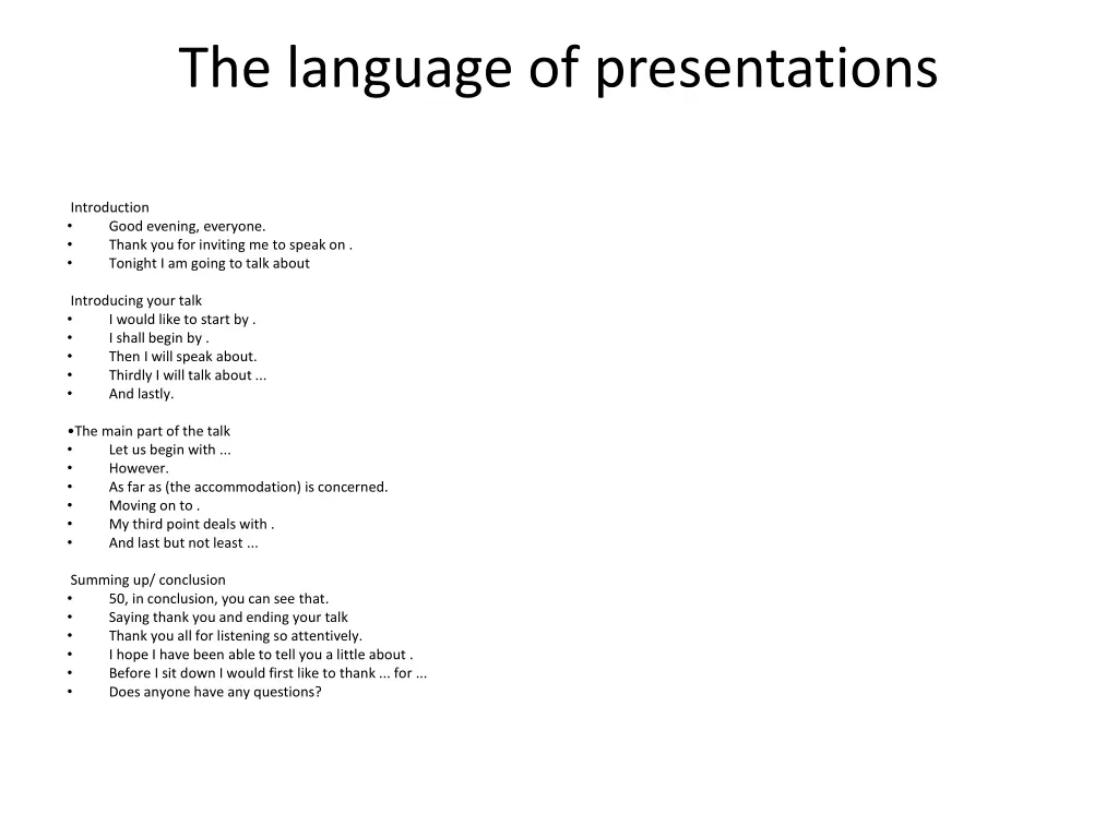 the language of presentations