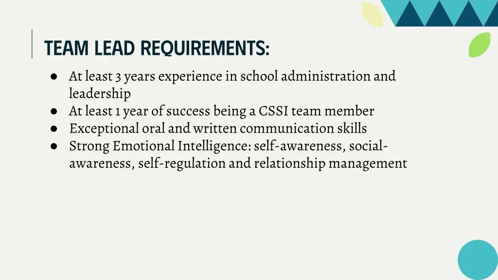 team lead requirements at least 3 years