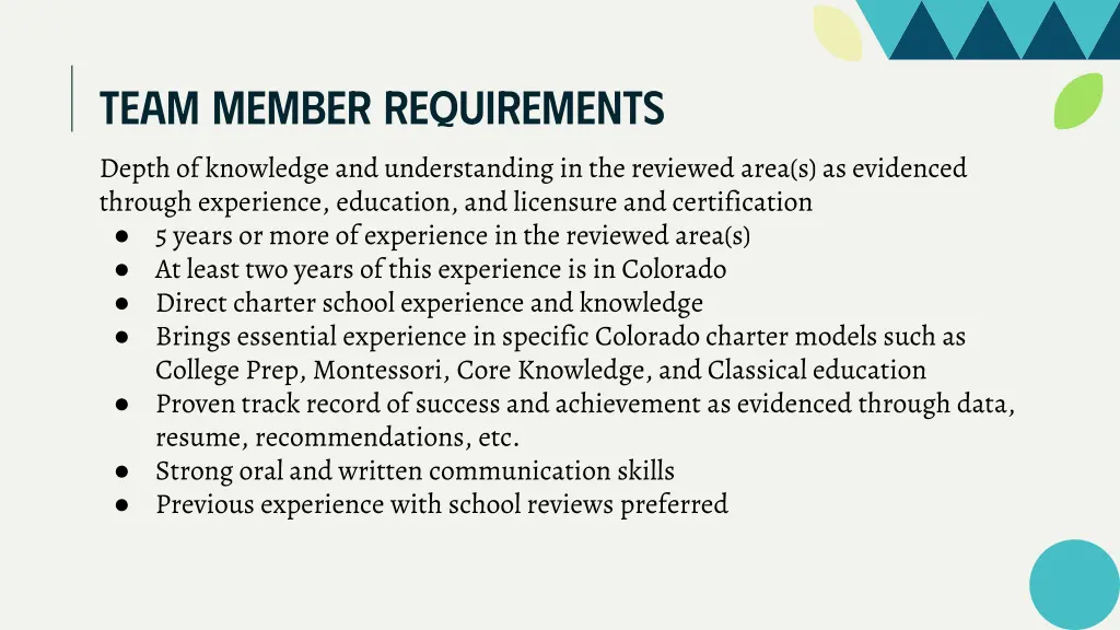 team member requirements