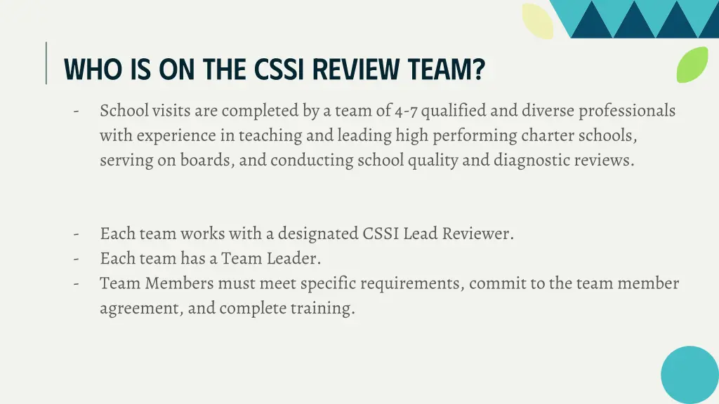 who is on the cssi review team