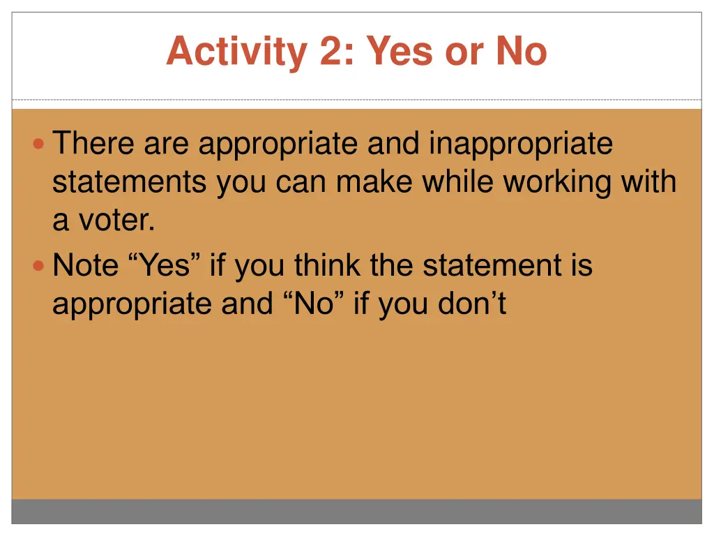 activity 2 yes or no