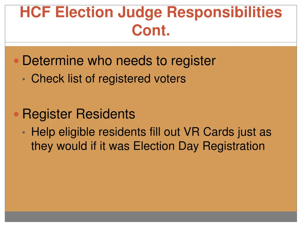 hcf election judge responsibilities cont