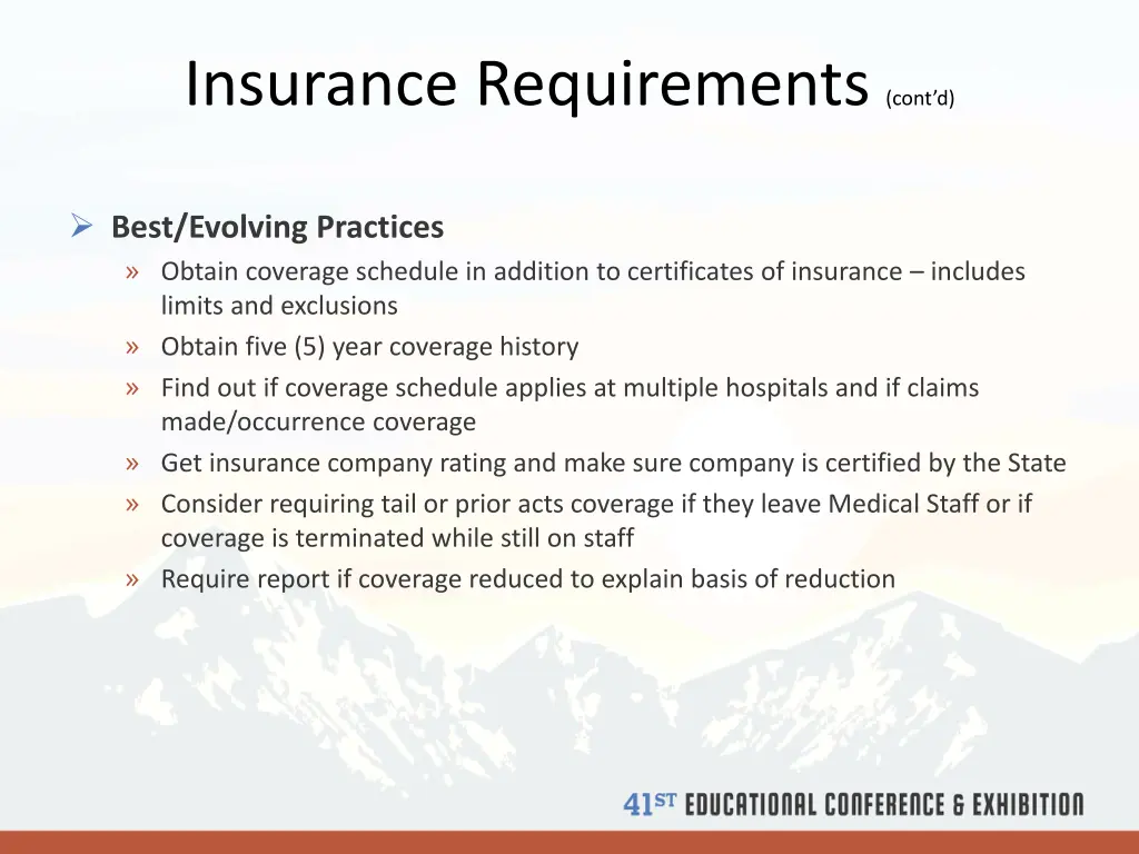 insurance requirements cont d