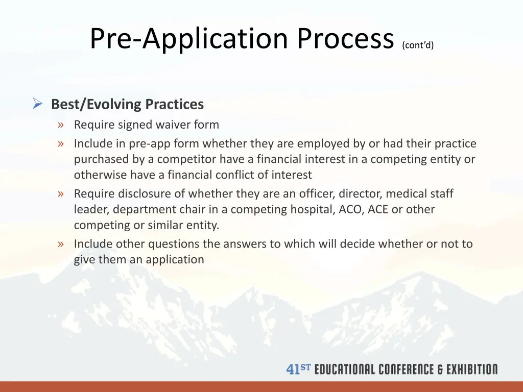 pre application process cont d