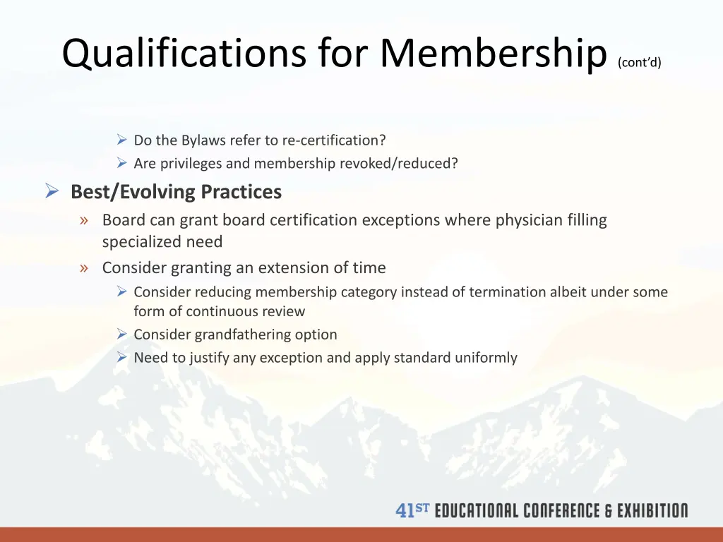 qualifications for membership cont d