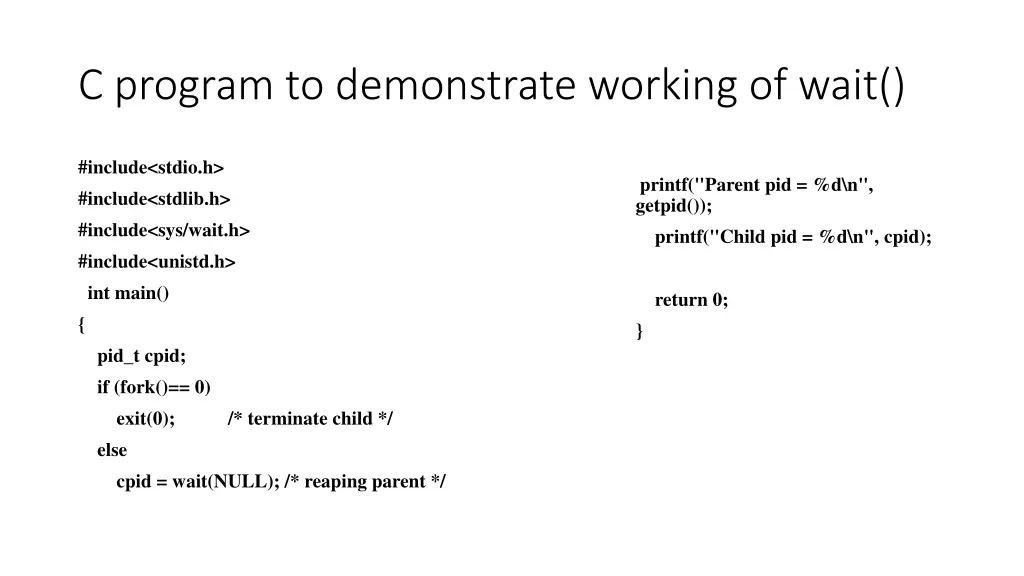 c program to demonstrate working of wait