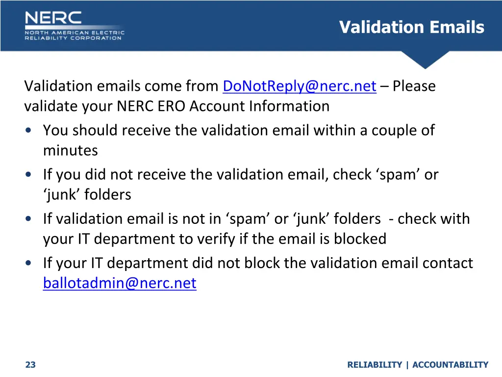 validation emails