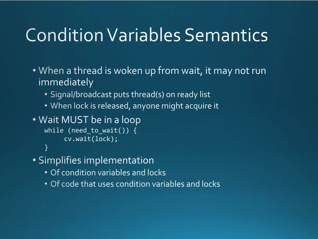 condition variables semantics