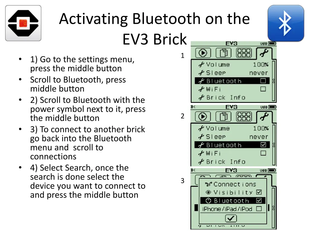 activating bluetooth on the ev3 brick