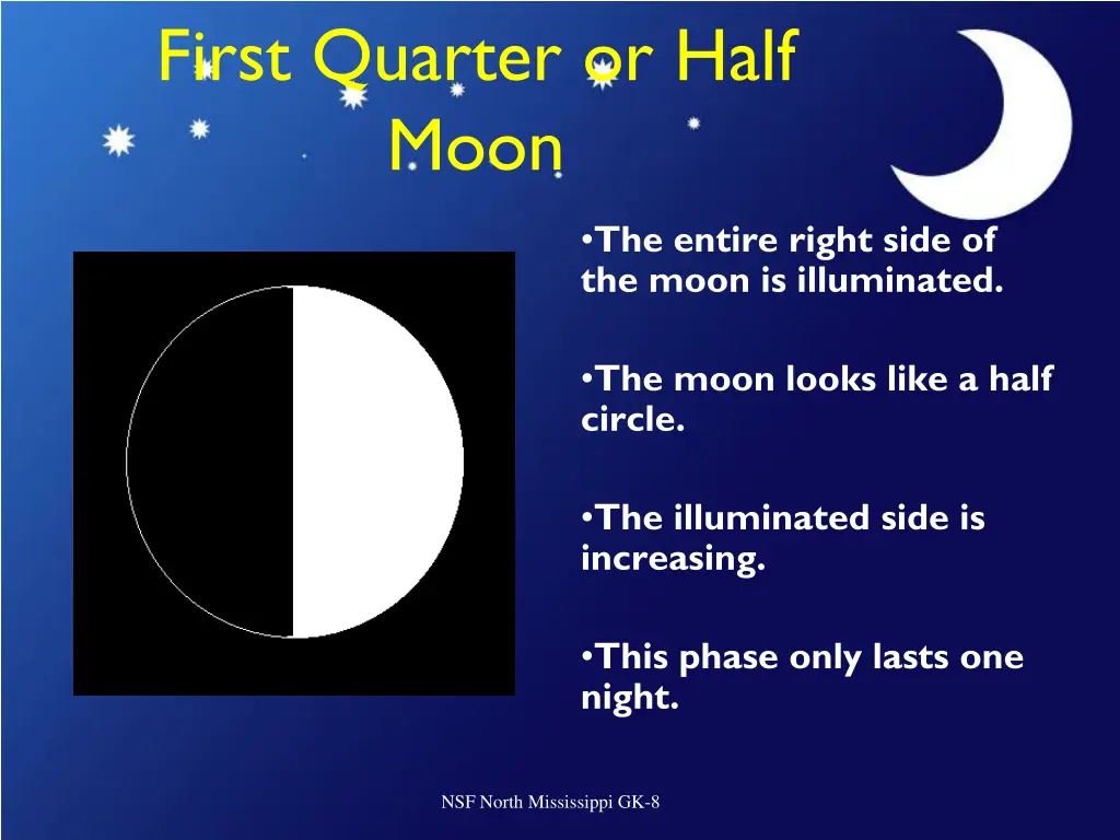 first quarter or half moon