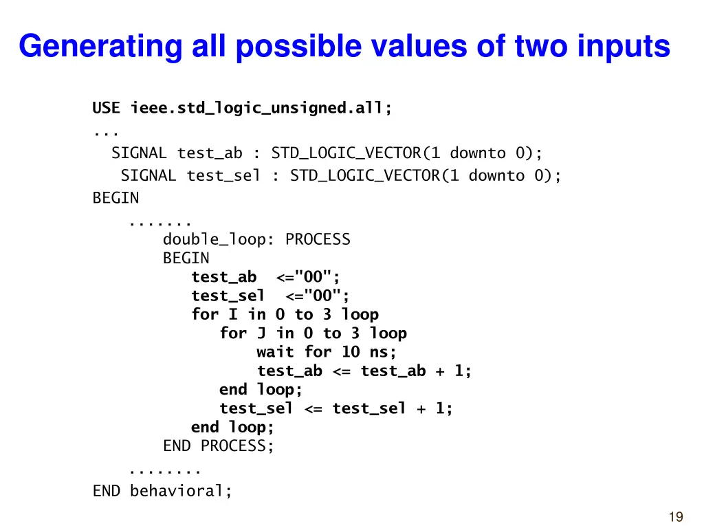 generating all possible values of two inputs