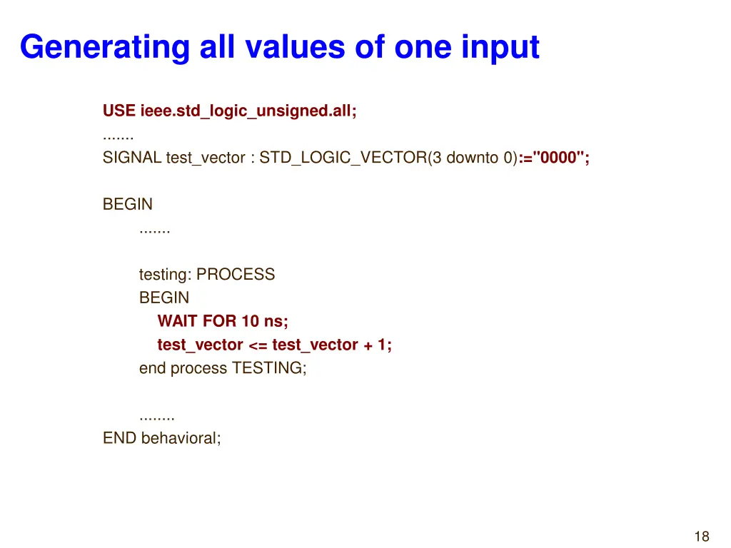 generating all values of one input