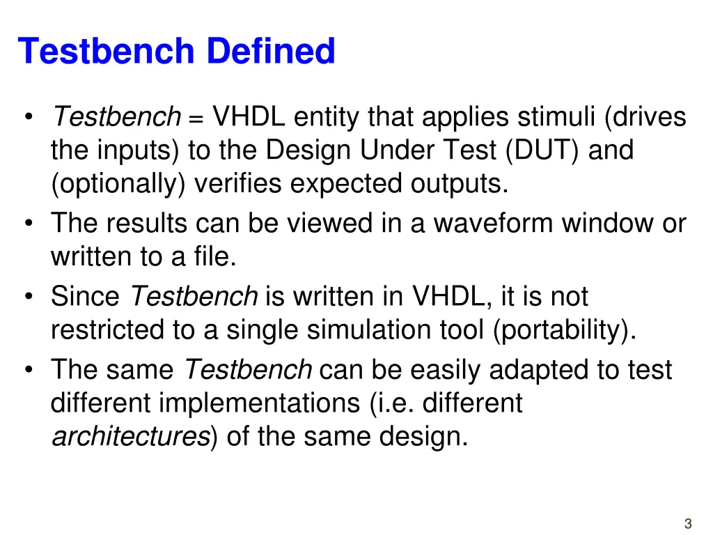 testbench defined