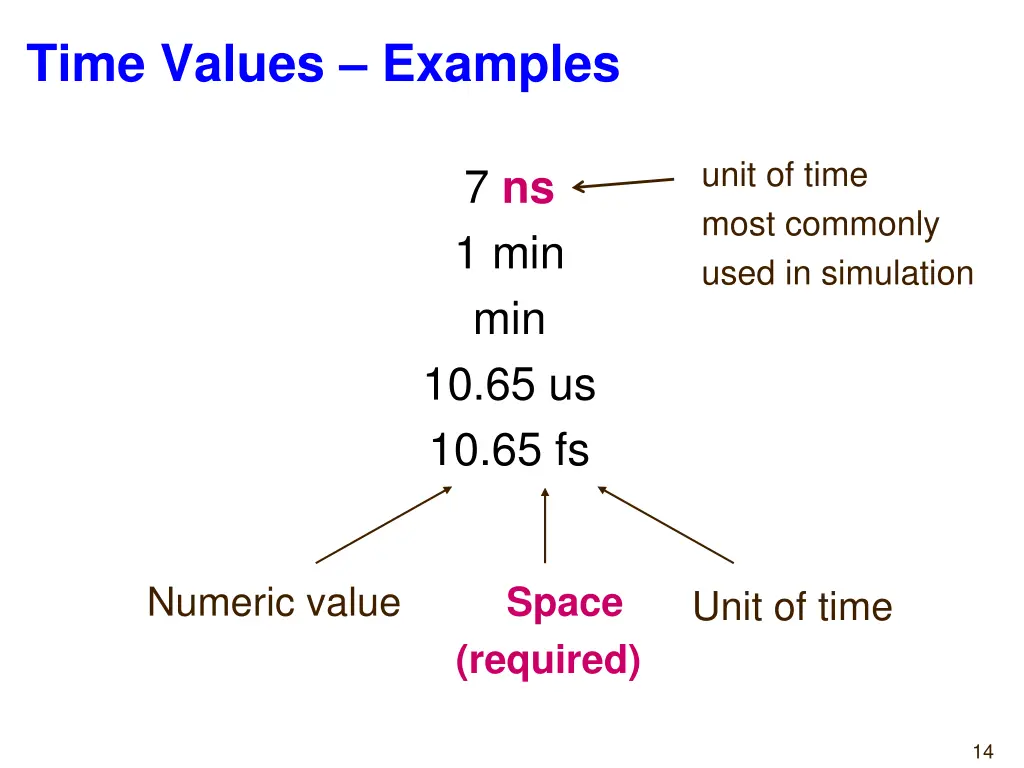 time values examples