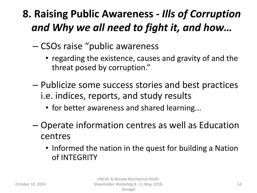 8 raising public awareness ills of corruption