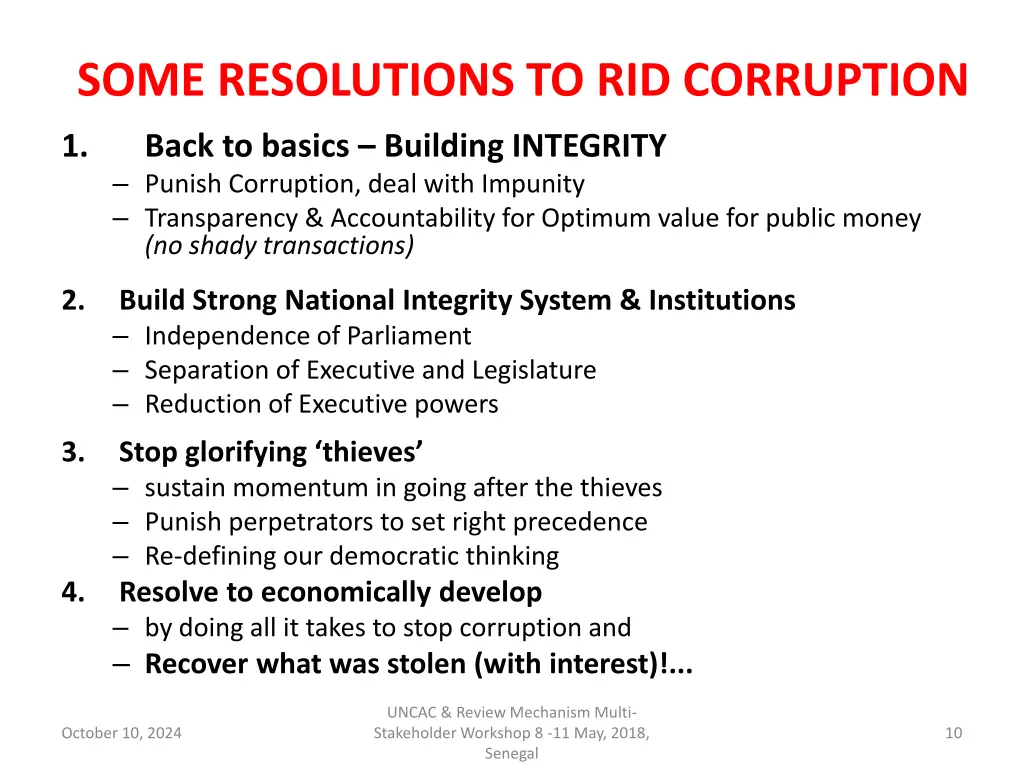 some resolutions to rid corruption