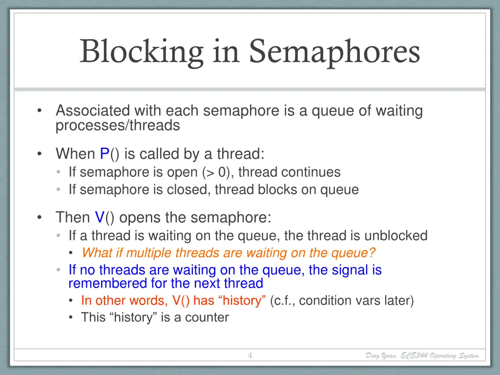 blocking in semaphores