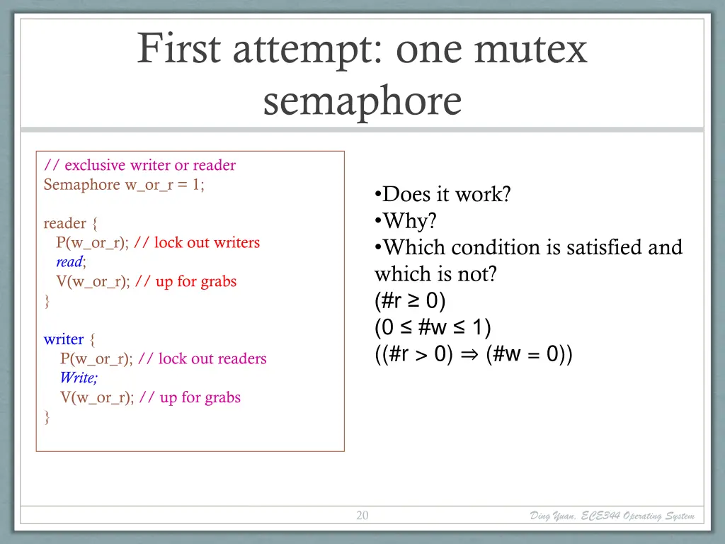 first attempt one mutex semaphore