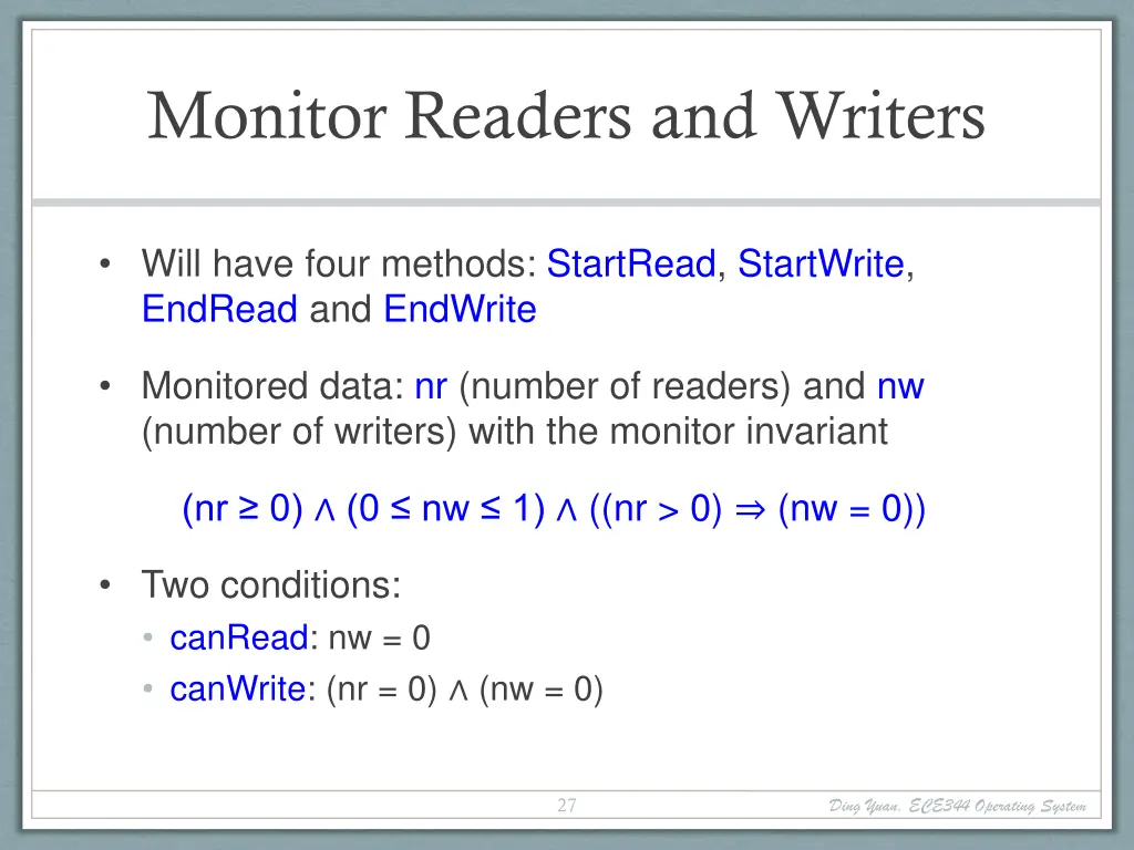 monitor readers and writers