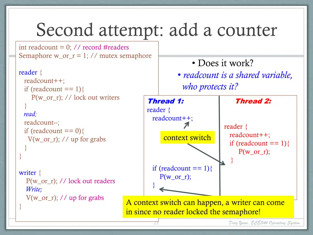 second attempt add a counter int readcount