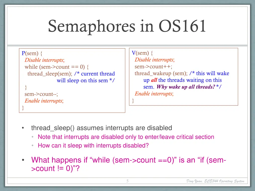 semaphores in os161