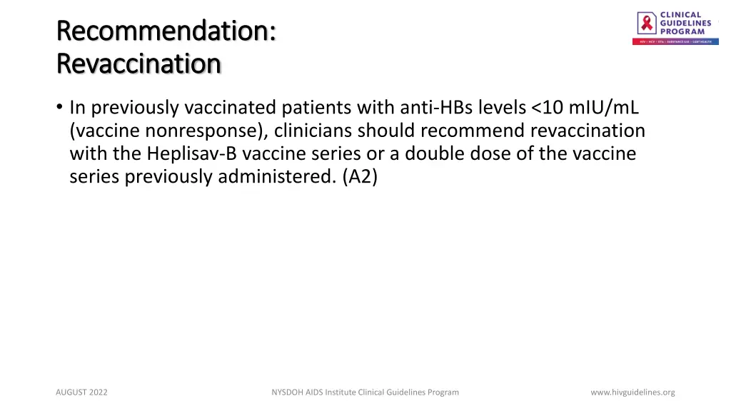 recommendation recommendation revaccination