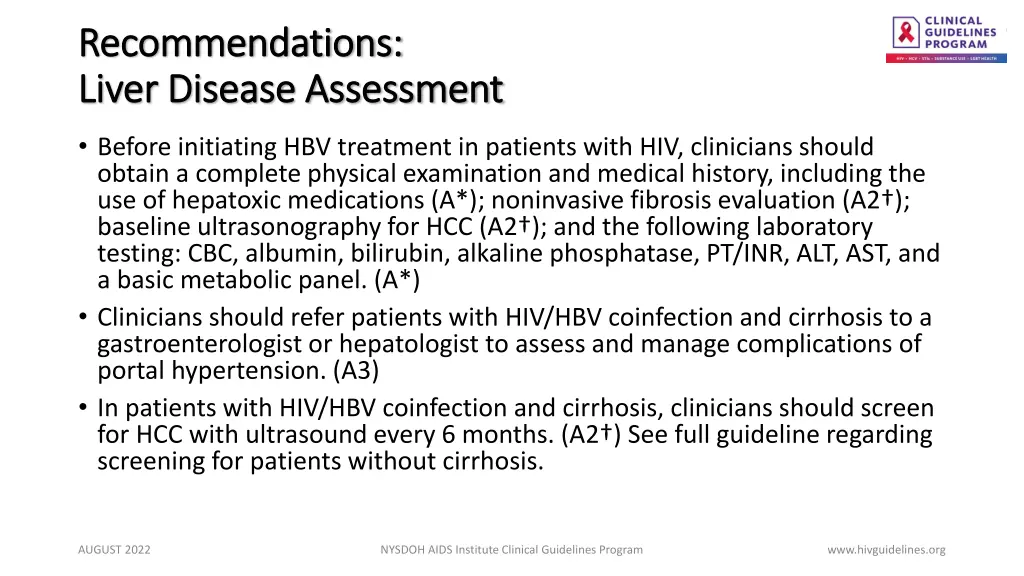 recommendations recommendations liver disease