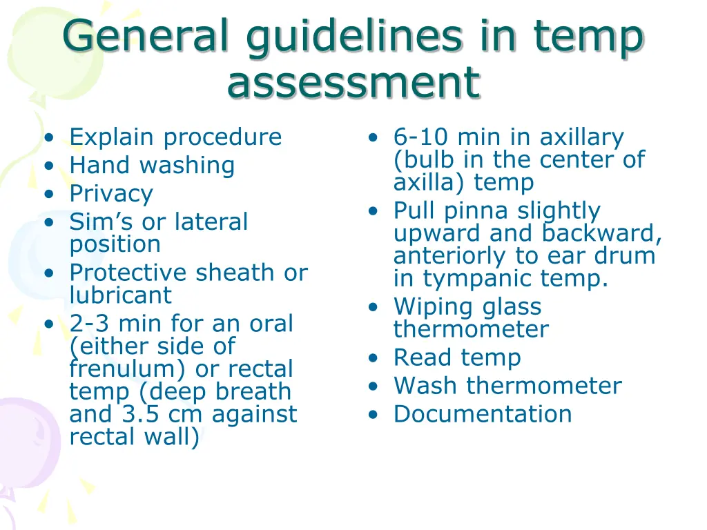 general guidelines in temp assessment