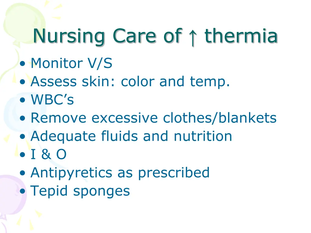 nursing care of thermia