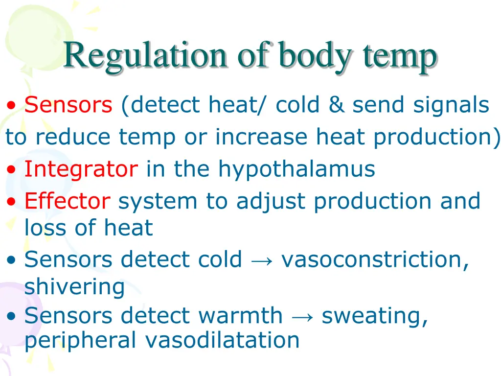 regulation of body temp