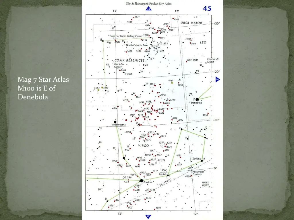 mag 7 star atlas m100 is e of denebola