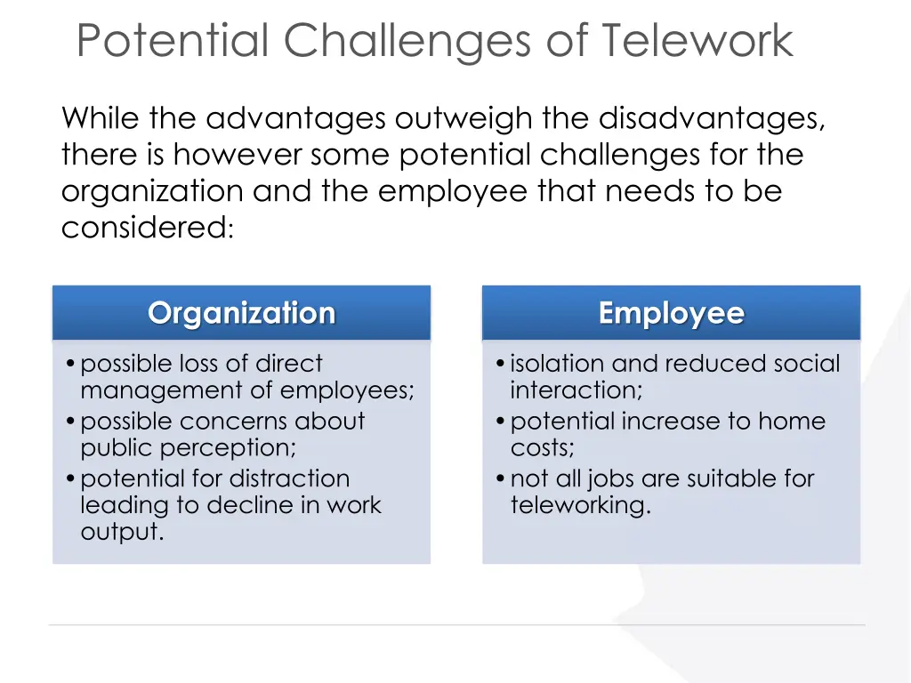 potential challenges of telework