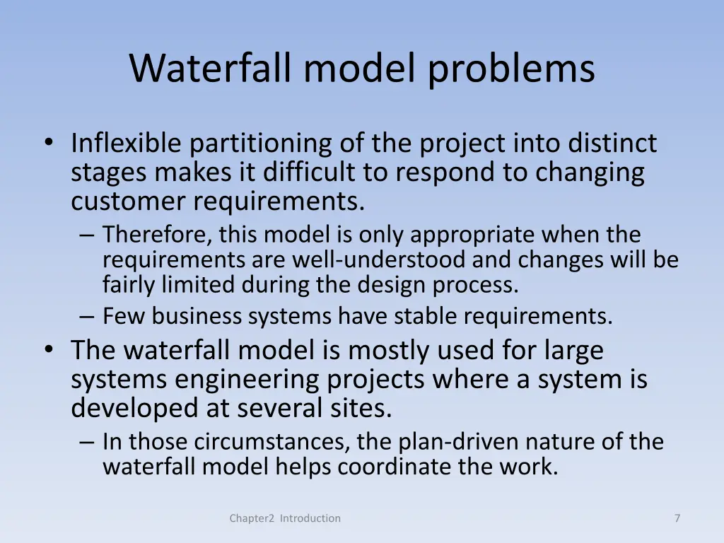 waterfall model problems