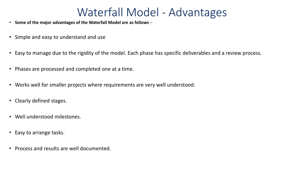 waterfall model advantages some of the major