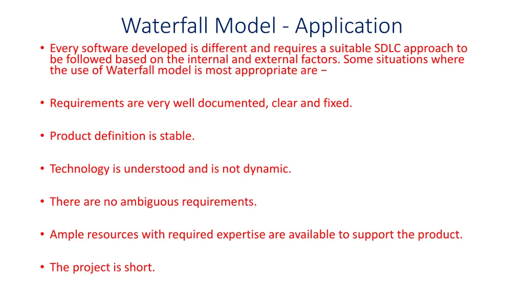 waterfall model application every software