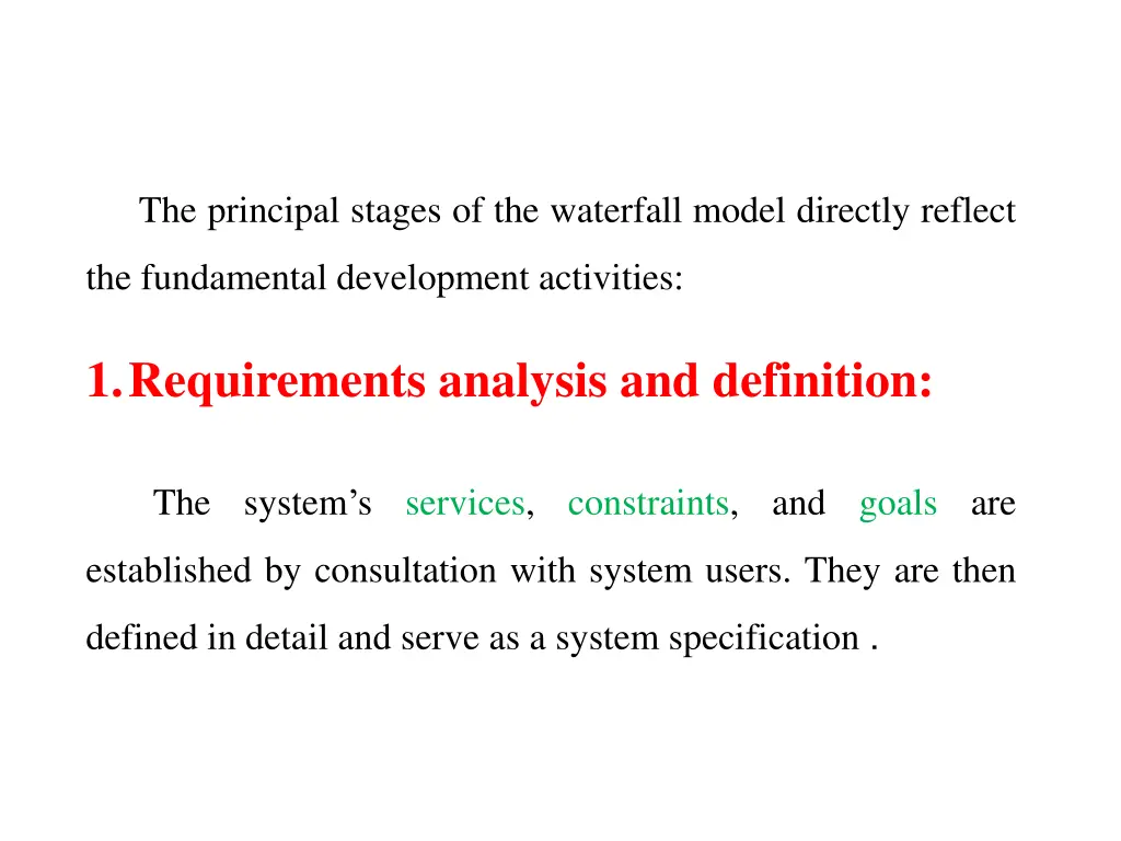 the principal stages of the waterfall model