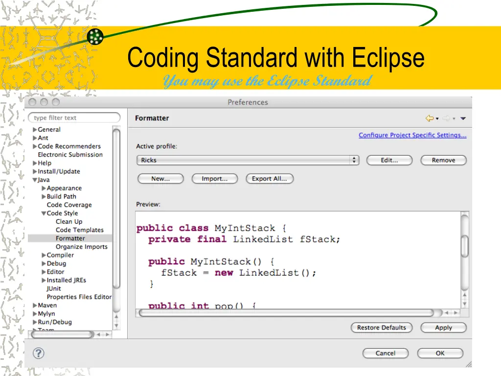 coding standard with eclipse