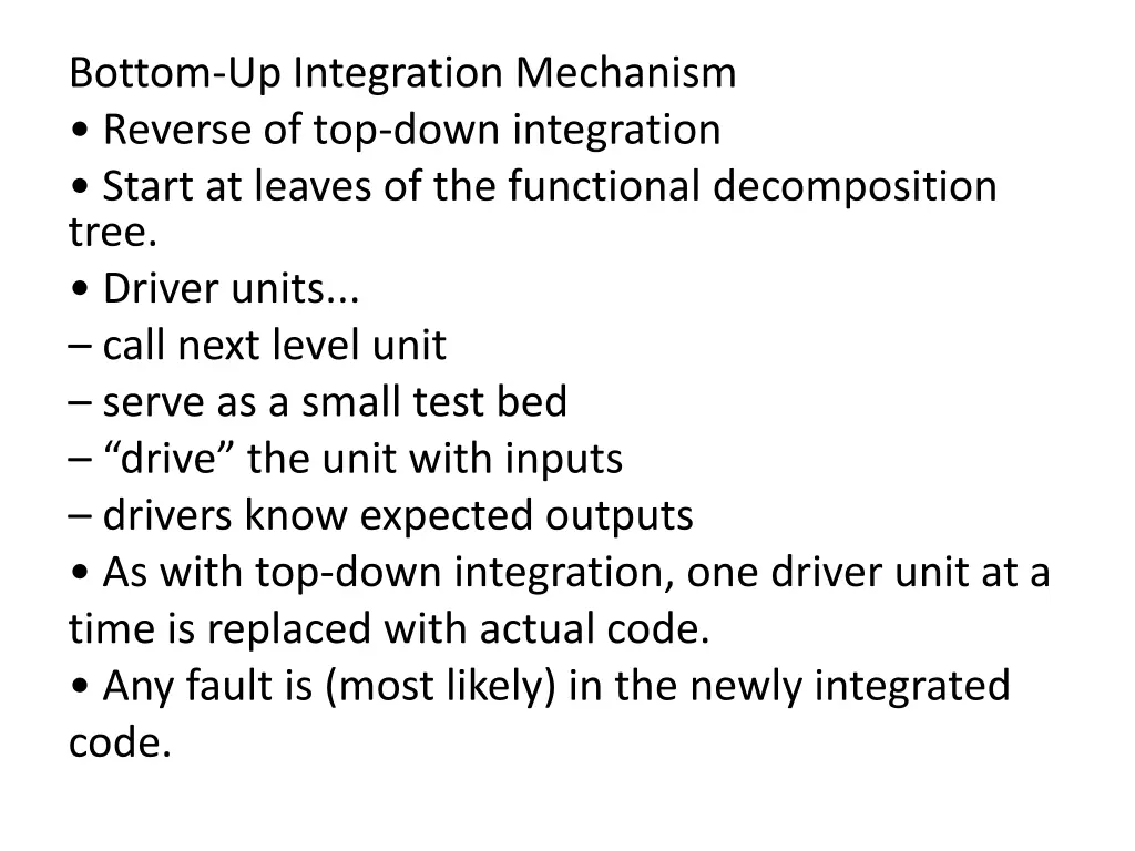 bottom up integration mechanism reverse