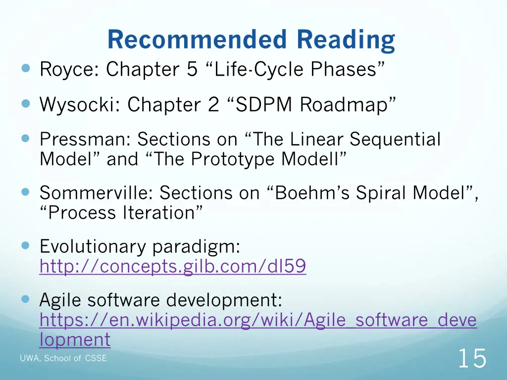 recommended reading royce chapter 5 life cycle