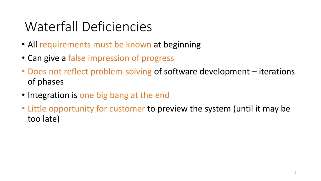 waterfall deficiencies all requirements must