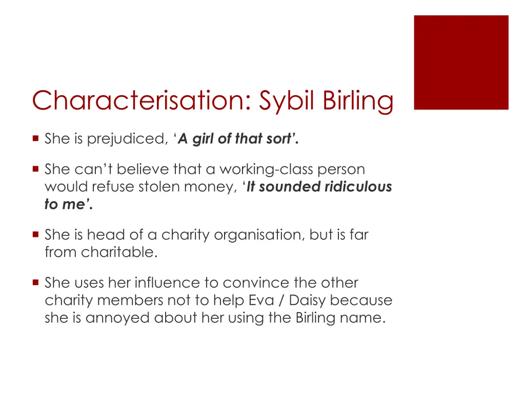 characterisation sybil birling 1