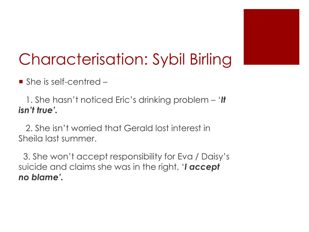 characterisation sybil birling 2