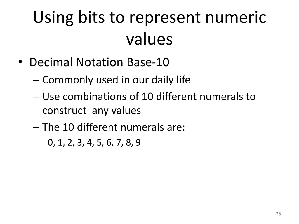 using bits to represent numeric values decimal