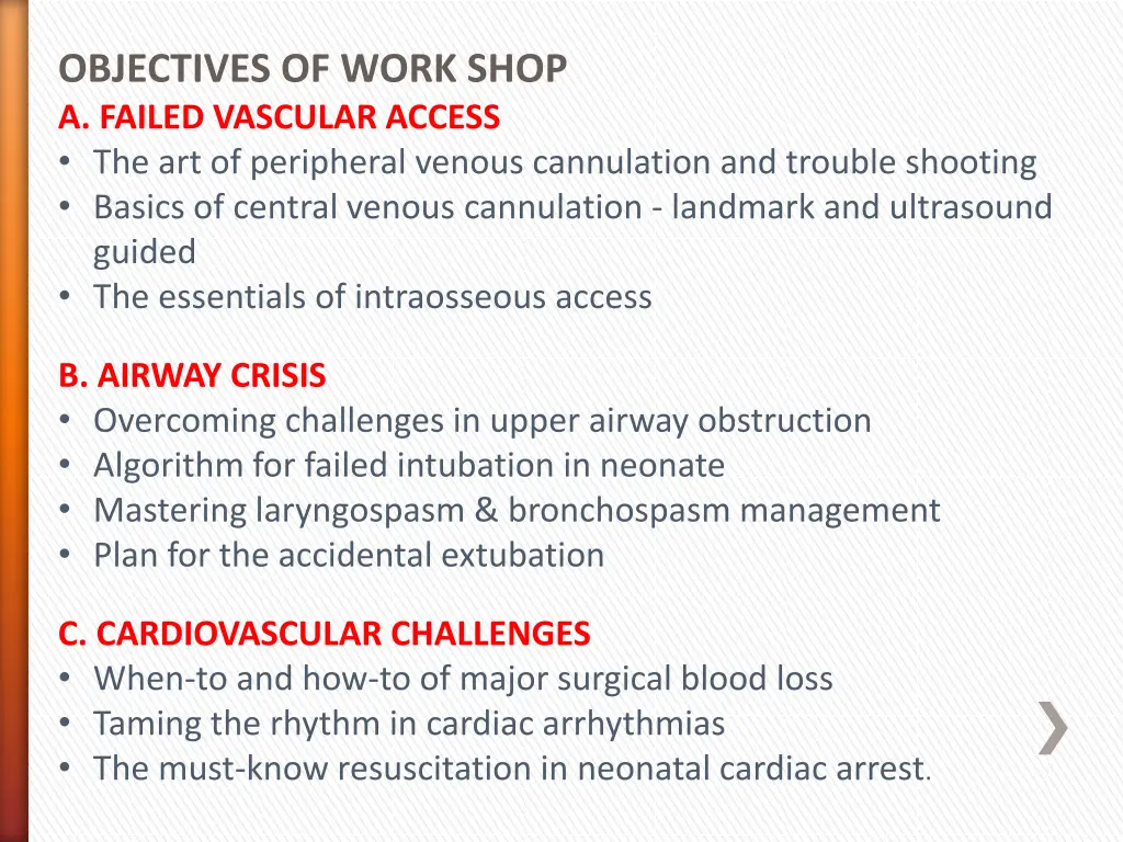 objectives of work shop a failed vascular access