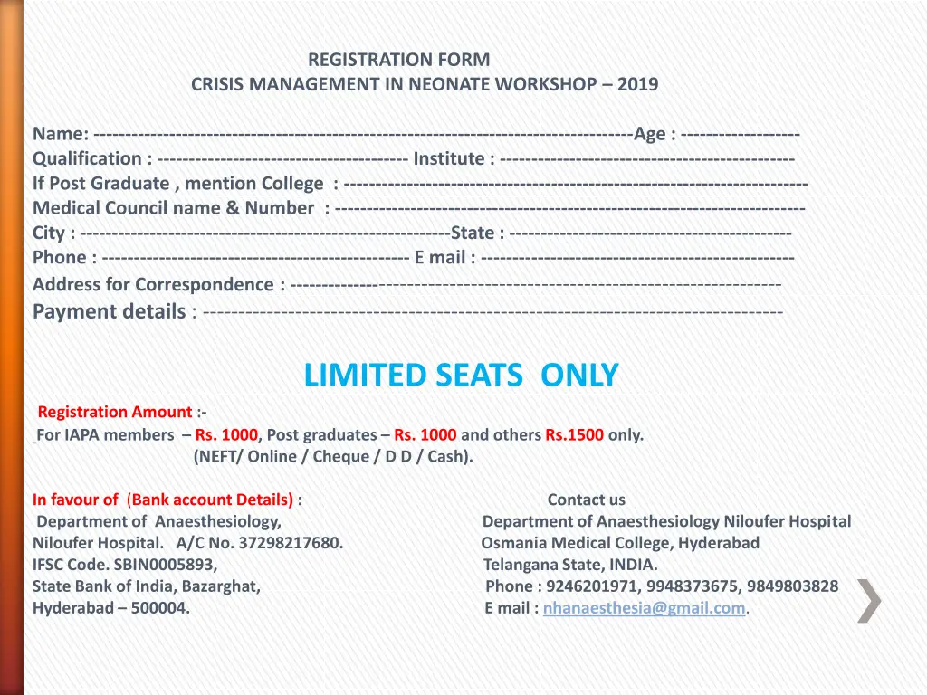 registration form crisis management in neonate