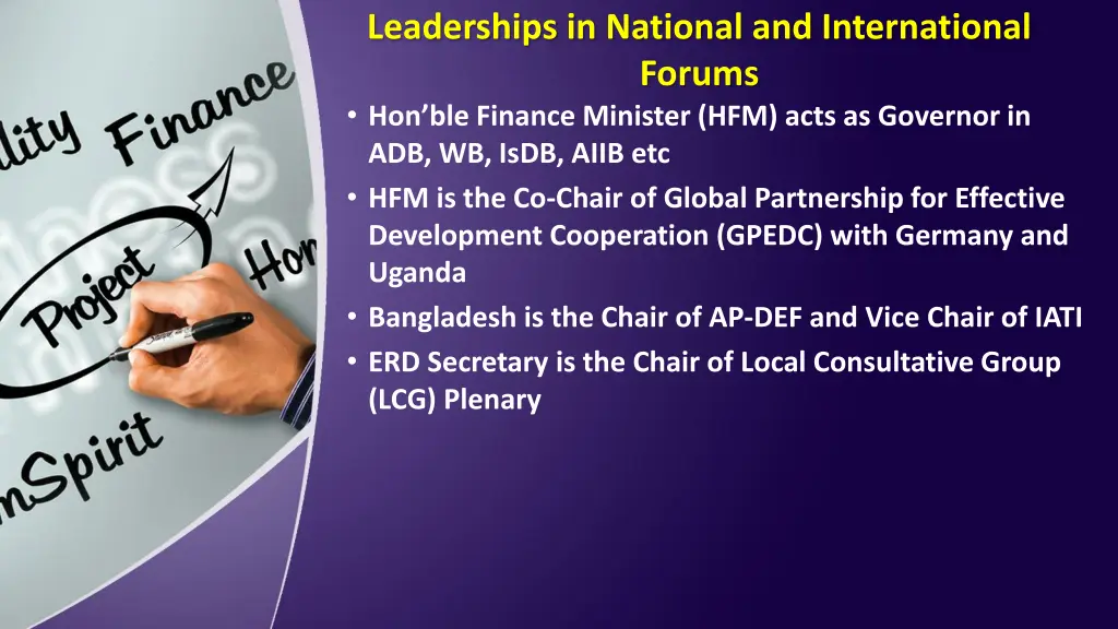 leaderships in national and international forums