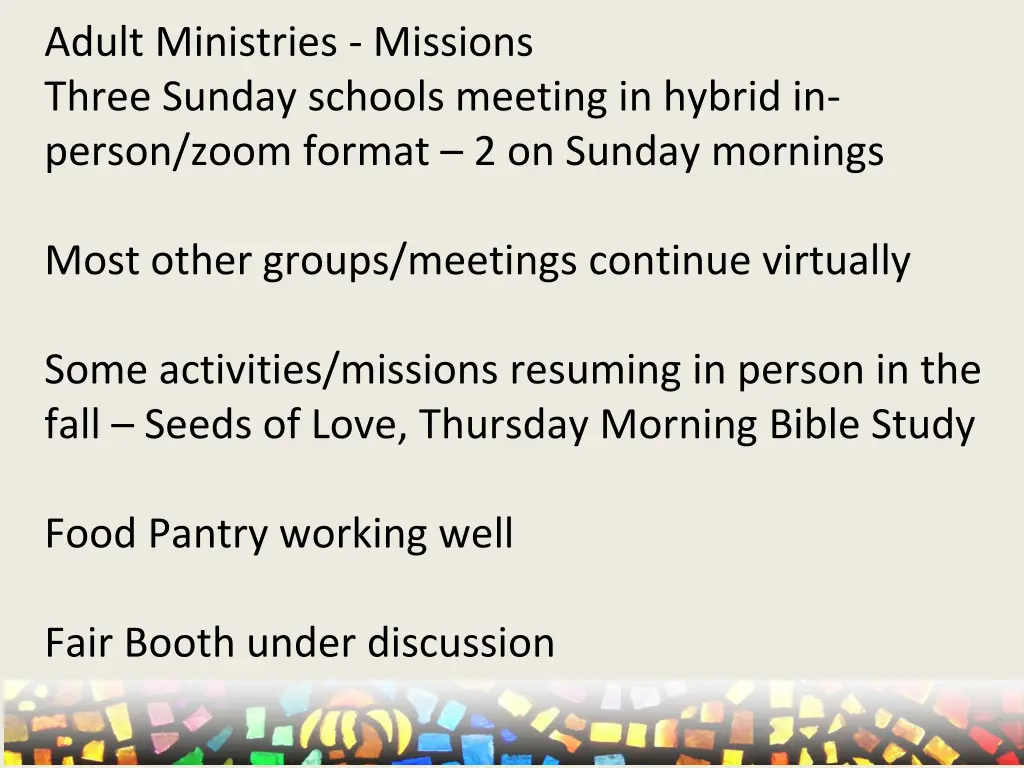 adult ministries missions three sunday schools