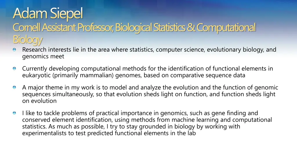 adam siepel cornell assistant professor