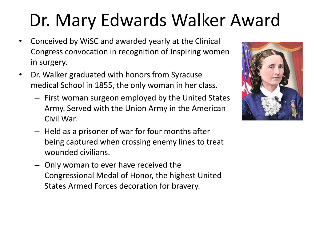 dr mary edwards walker award